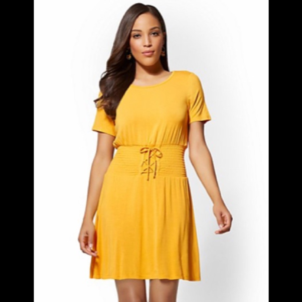 Corset-detail fit and flare tee dress